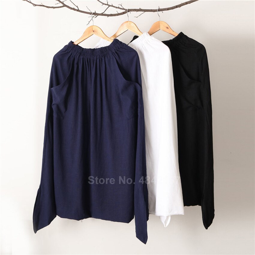 Løs stil plus størrelse mænd kinesiske traditionelle kostumer taichi uniform åndbar v-hals kung fu tang dragt mandlig linned kjole