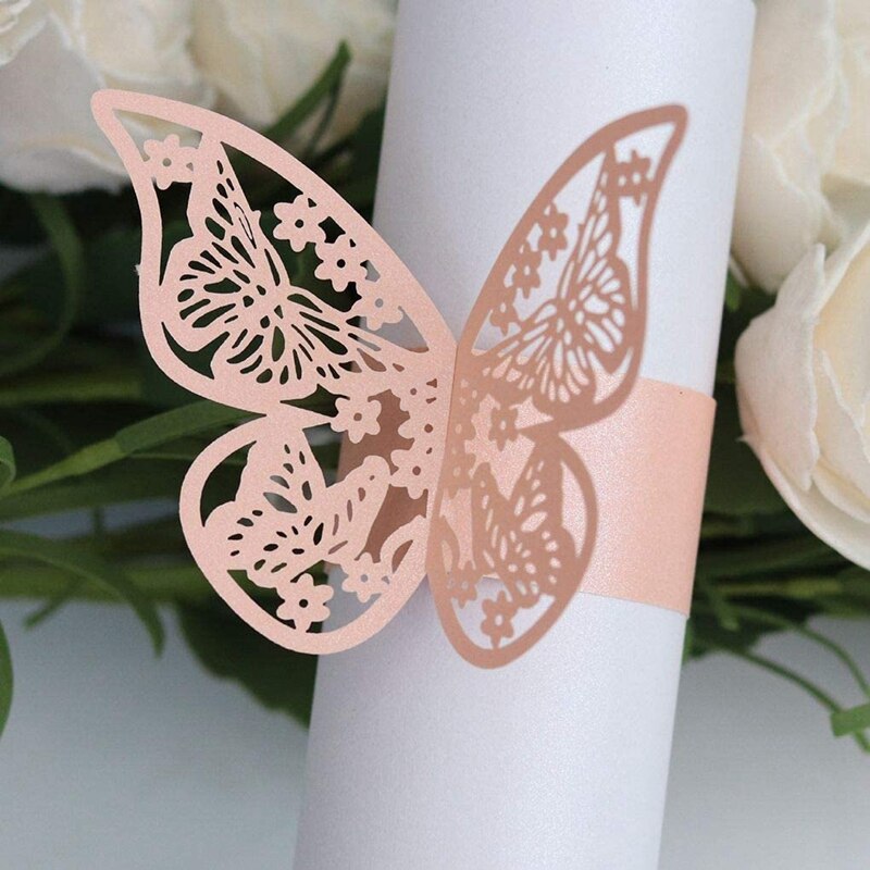 50Pcs 3D Butterfly Paper Napkin Rings for Weddings Party Serviette Table Decoration Butterfly Napkin Rings