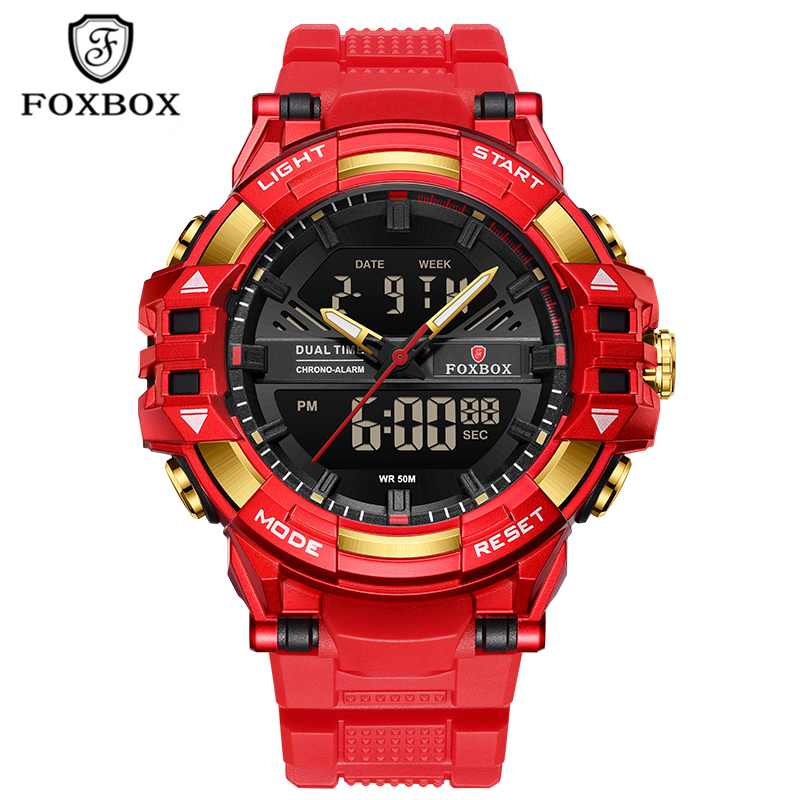 Foxbox Digitaal Herenhorloge Waterdicht Horloge Led Quartz Dual Display Horloge Sport Heren Eenvoudige Mode Daily Wear Reloj Hombre