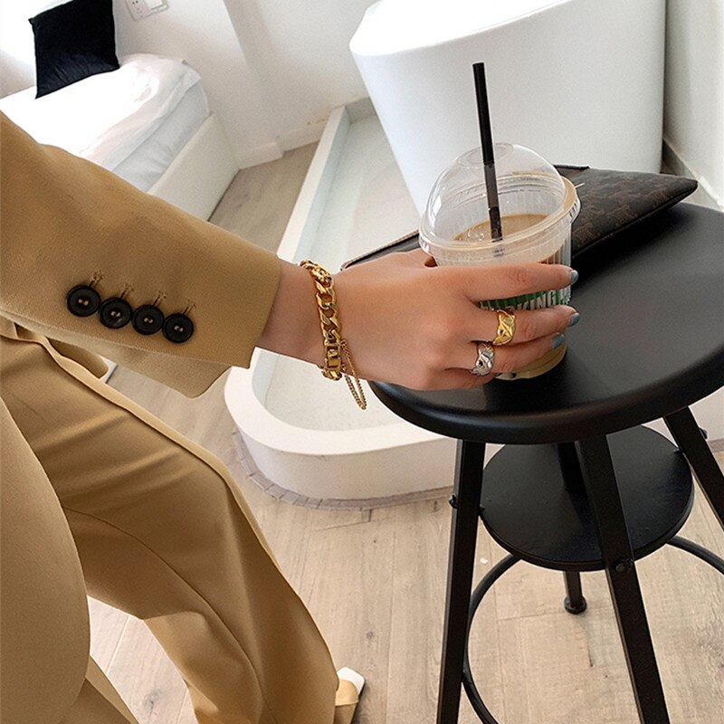 AOMU , nueva pulsera estilo Punk de Metal, cadena gruesa exagerada, pulsera con borlas para mujeres y niñas, joyería para de