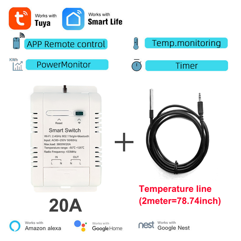 Tuya Wifi 16A20A Slimme Temperatuur-vochtigheidsschakelaar Power Monitor met Thermostaat Sonde Sensor voor Aquarium Kas Magazijn: Bundle4
