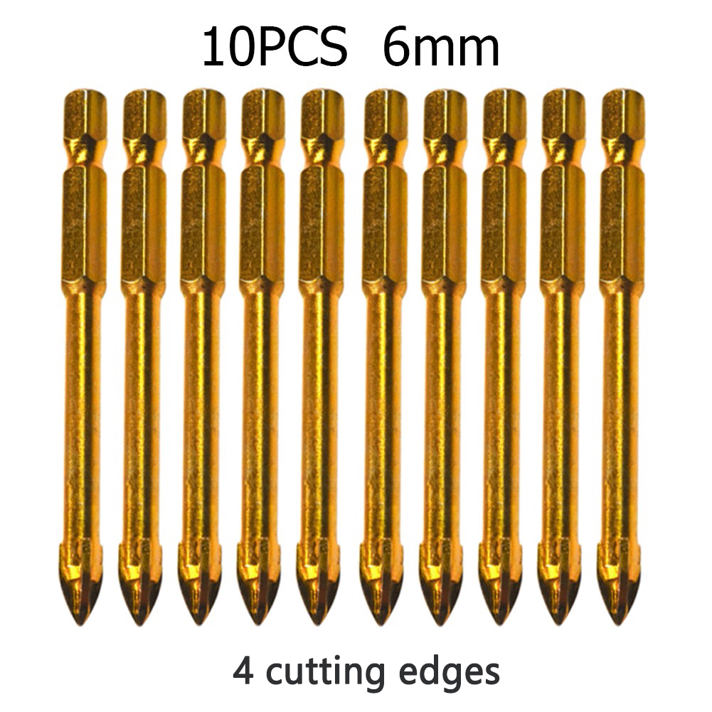 10 kpl 6/8mm poranterä titaani keraaminen laatta marmori lasi keihäänpää kuusiovarsi työpajalaitteet sähkötyökalut osat poranterät: 6mm