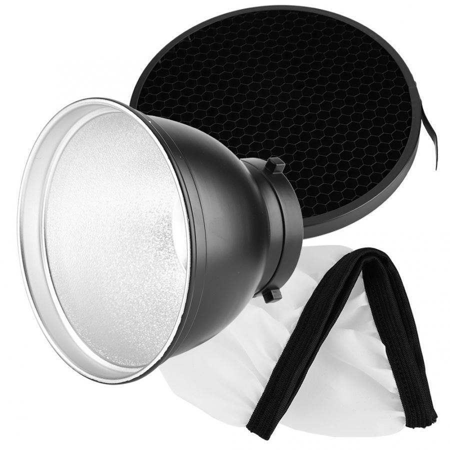 18cm 7inch Standard Reflector for Bowens Mount with 60 Degree Grid and Soft Diffuser Cover for Portrait Art Wedding studio