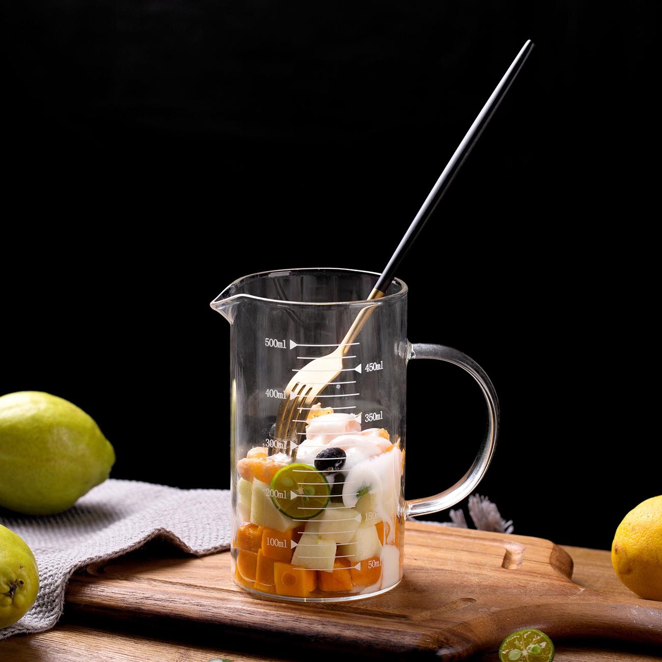Taza medidora con balanza para horno microondas, vaso de agua de vidrio resistente a altas temperaturas con mango, taza de leche para niños