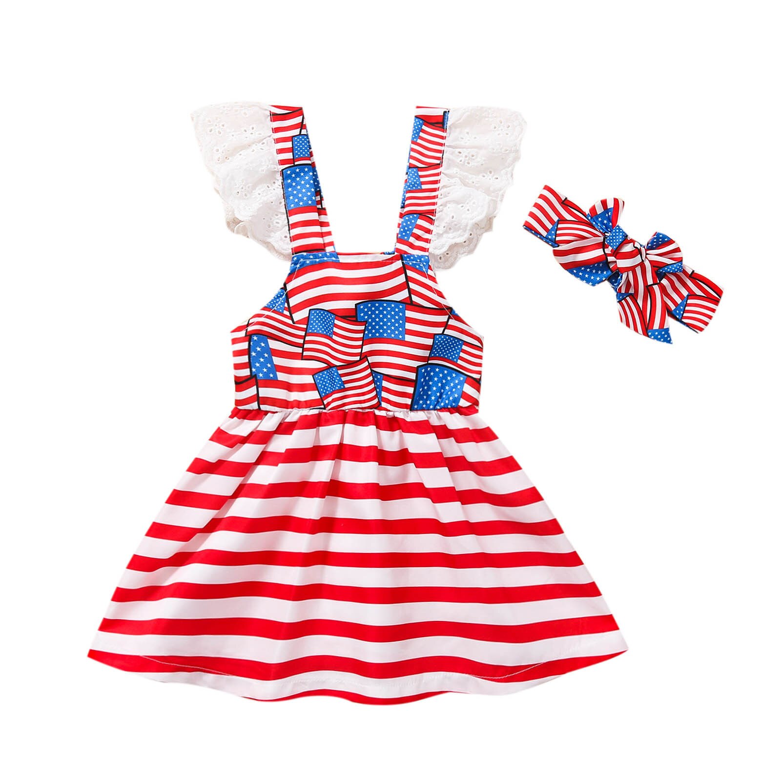 Summer Dresses For Kids Toddler Baby Girls 4th-of-July Stars Striped Printed Backless Princess Dress Baby Girls Beachwear: B / 12M
