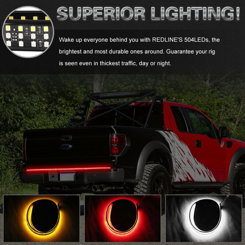 48-Inch 372LED Truck Tail Tailgate Light Bar 3Row Reverse Brake Turn Signal Lamp Car Tailgate Light Bar With Braking