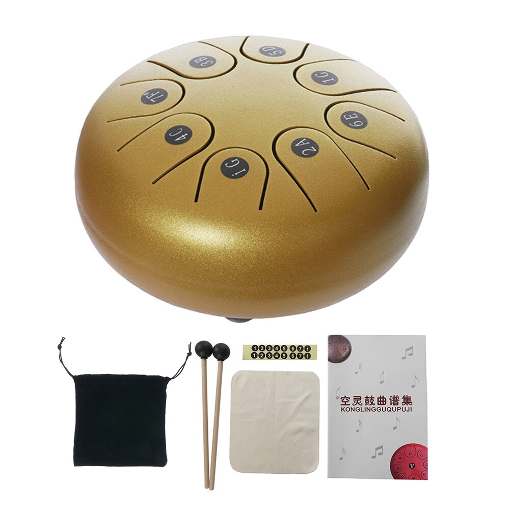 6 pouces En Acier Tongue Drum 8 Tune Notes Main Casserole Réservoir Éthérée Rythme Tambour avec Sac De Transport Pilons Autocollant Instrument de Percussion: flash gold