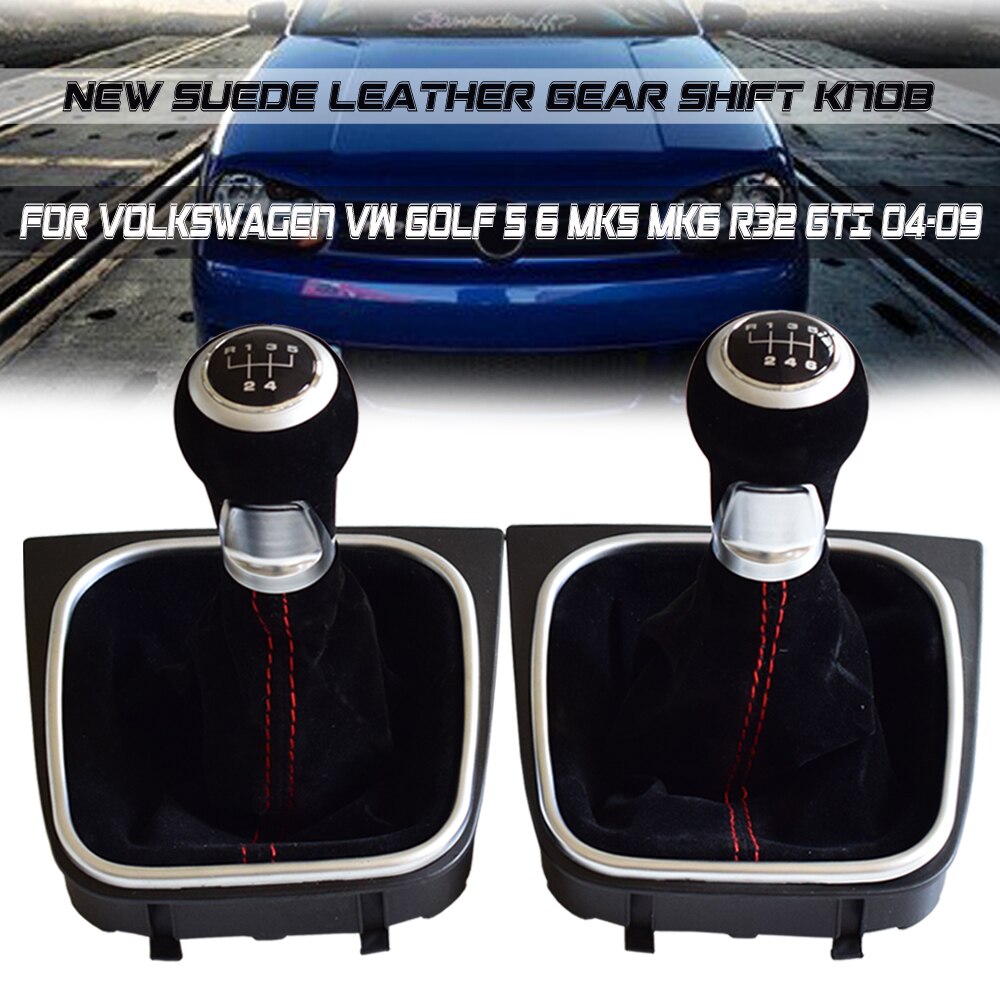 Voor volkswagen vw golf 5 6 mk5 mk6 r32 gti 04-09 5/6 versnellingspook niveau pookknop rood zwart zacht suède lederen hoes