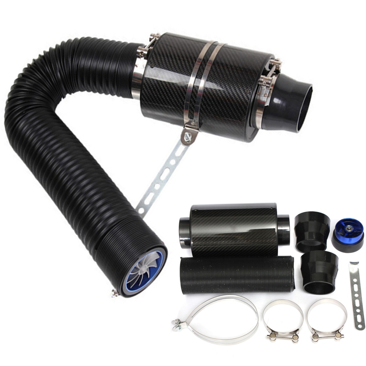 3 "Universal Cold Air Intake System Met Fan Racing Carbon Fiber Koude Feed Inductie Kit Air Intake Kit