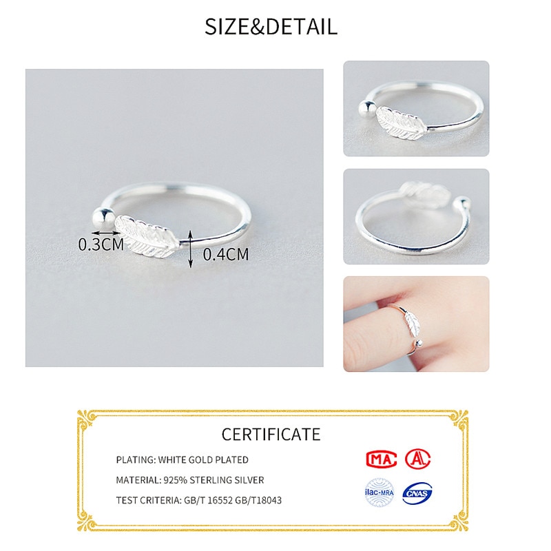 INZATT Authentische 925 Sterling Silber Nette Feder Einstellbare Ring Edlen Schmuck Für Frauen Party Elegante Zubehör