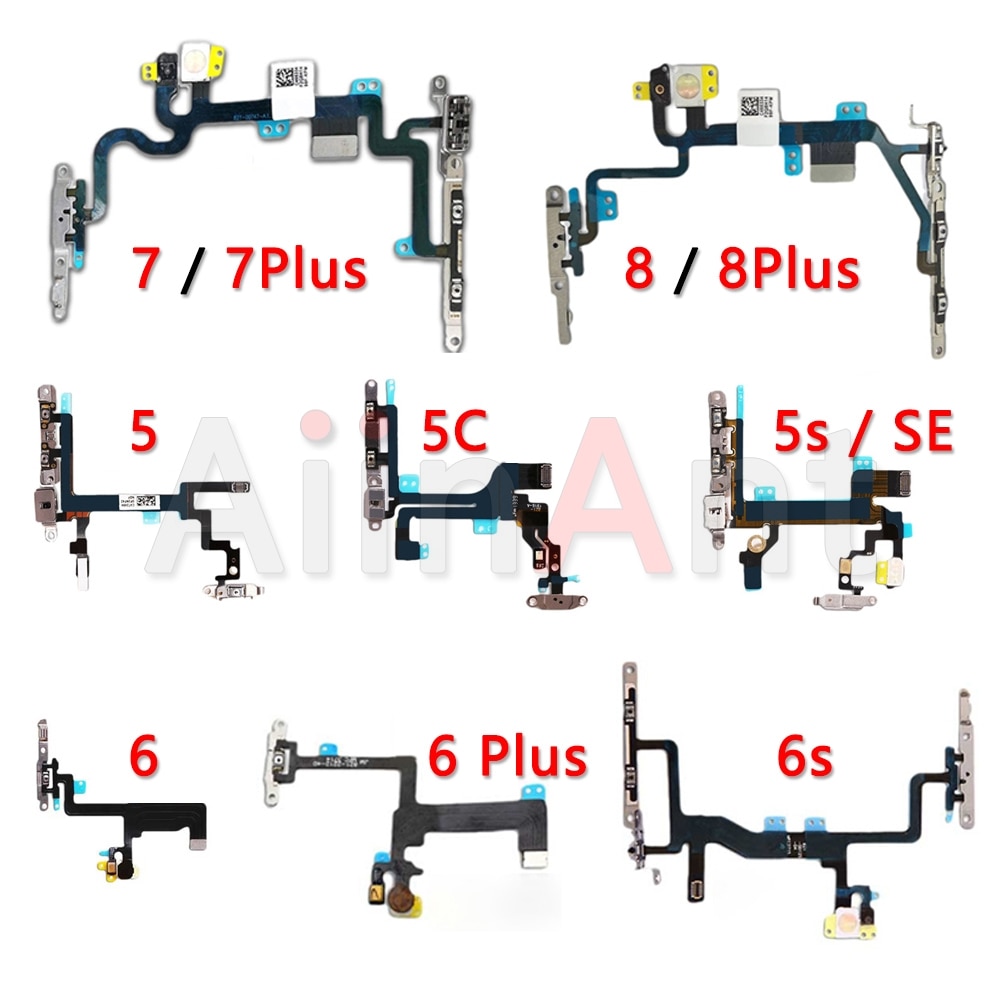 Aiinant original power flex til iphone 6 6s 7 8 plus 5 5s se mute & volume power-knapper nøgleafbryder flex kabel reparationsdele