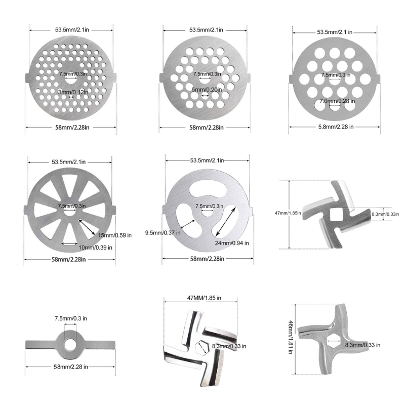Stainless Steel Meat Grinder Plate Discs Plate Blade Mincer Plate Meat Grinder Replacement Accessories for Kitchen
