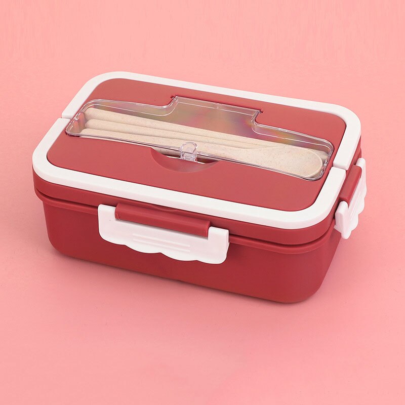 1000ml bento box insulated bag Portable lunch box with spoon chopsticks Microwave plastic lunch box set Food storage container: red