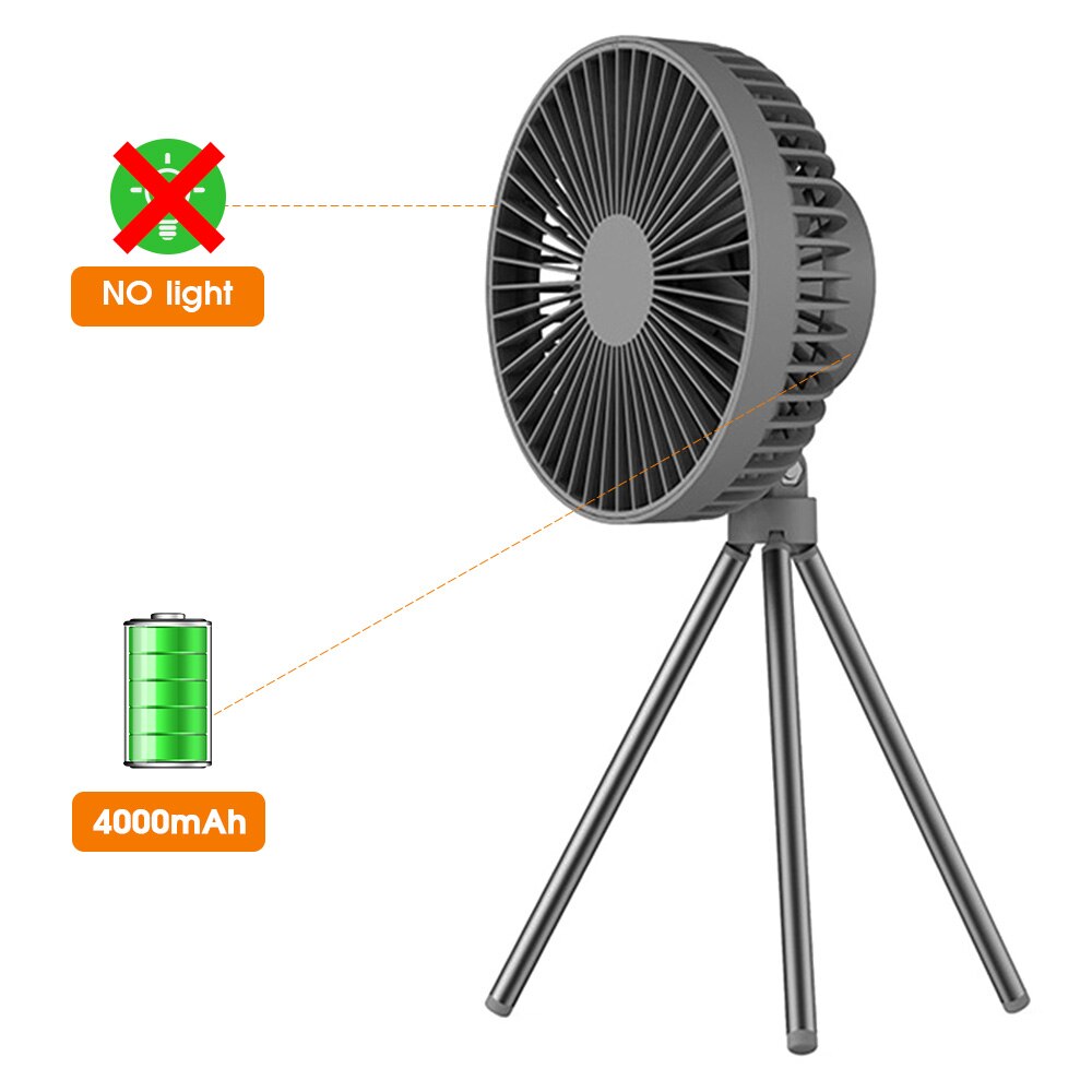 Wielofunkcyjne urządzenia domowe USB wymagalny biurko stojak trójnóg wentylator chłodzący z lampką nocną na wolnym powietrzu kemping wentylator sufitowy: 4000mAh ciemny szary