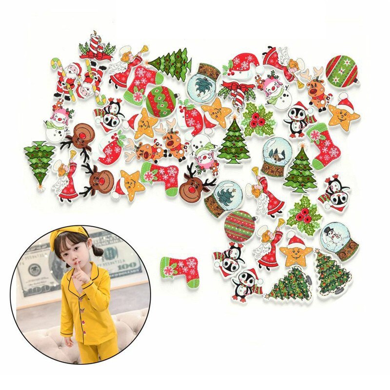 TTLIFE 50 stks/set Houten Knop Xmas Leuke Elanden Sneeuwpop Kerstman Kerst Mix-Kaart Maken Naaien Scrapbooking Ambachtelijke Gemengde Kleur