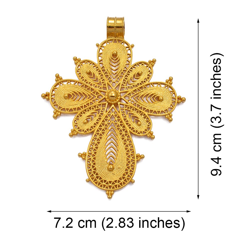 Anniyo Ethiopian Cross Pendant DIY Rope Chain for Women Girls,Gold Color Eritrea Jewelry African Crosses #217006