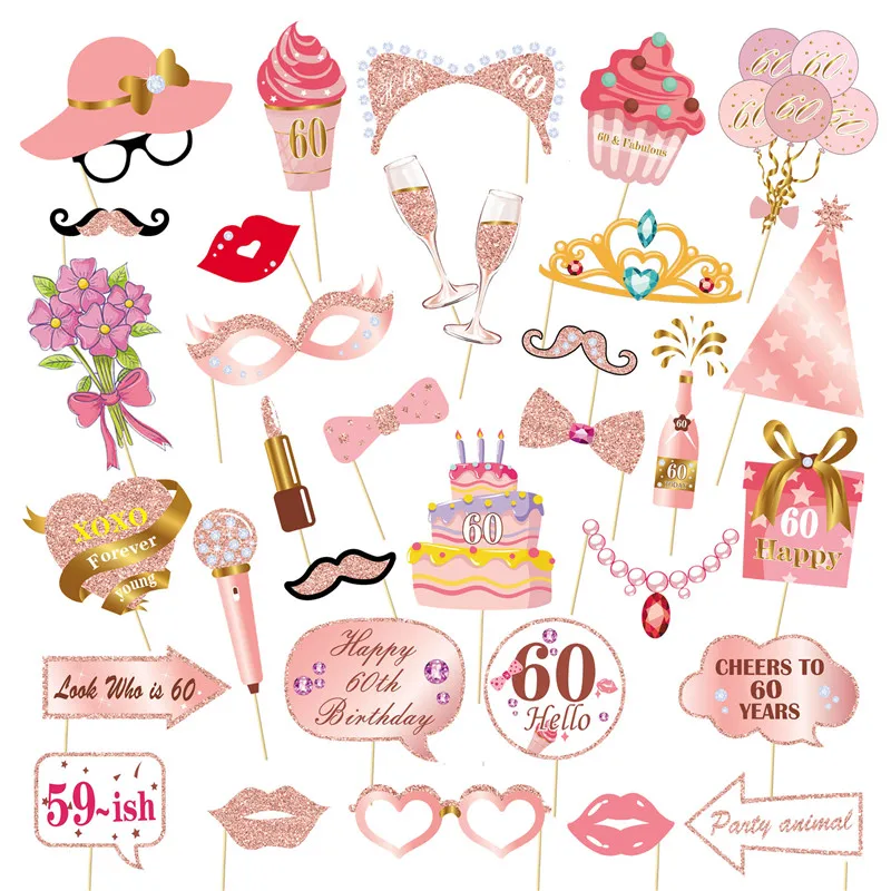 1Set Pink 18 21 30 40 50 60 Year Old Paper Handheld Photography Props Adult Happy Birthday Anniversary Party Decor Supplies: light green