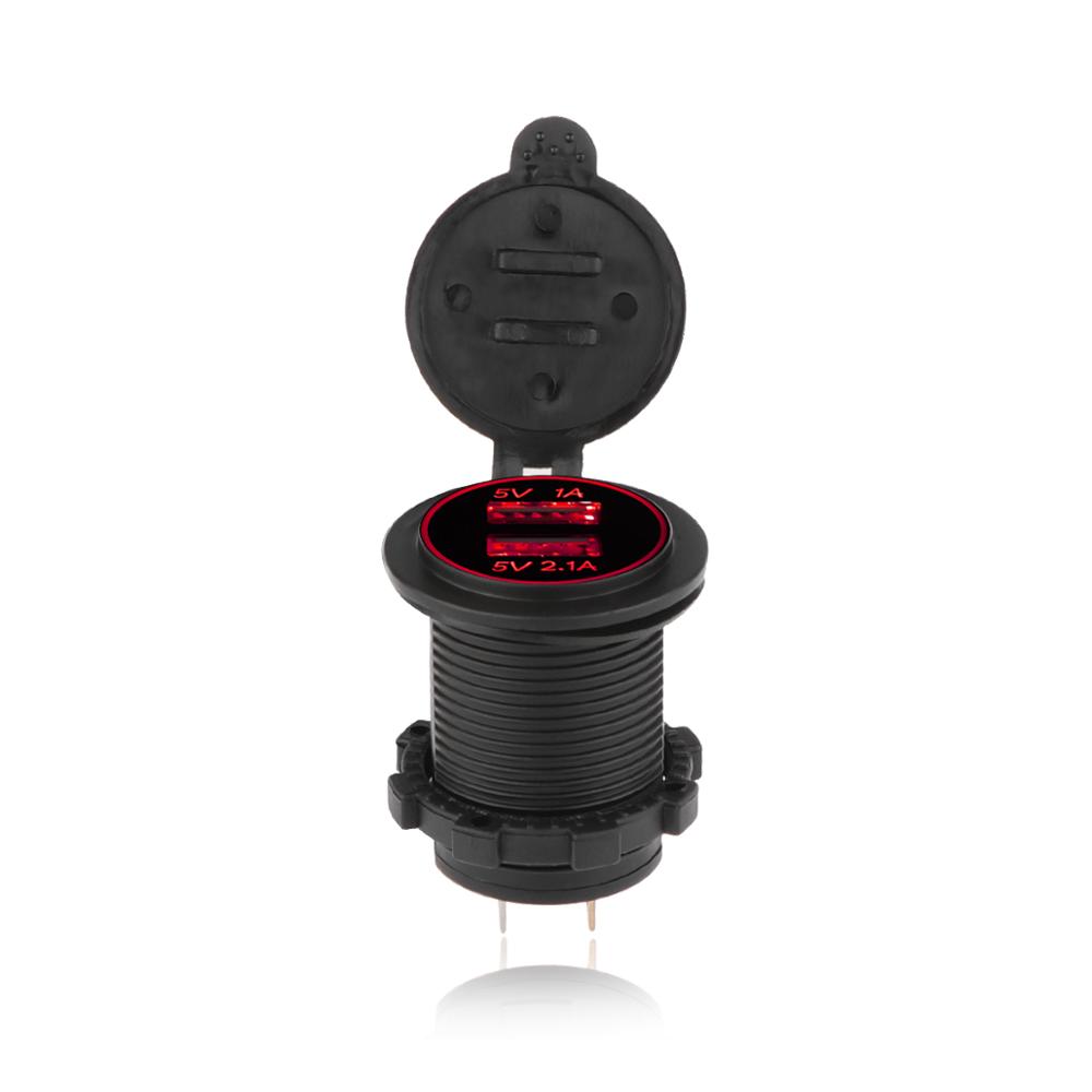 2 Port Car Charger Power Auto Truck Adapter 5V 2.1A USB Socket LED Panel Charge Mobile Phone Tablet For ATV Boat Motorcycle: Red