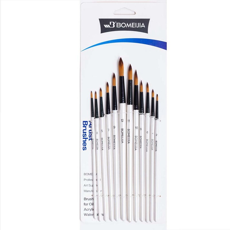 12 stk fint nylonhår perlehvidt træhåndtag akvarel pensel pen til olie akryl maleri kunst pensler forsyninger