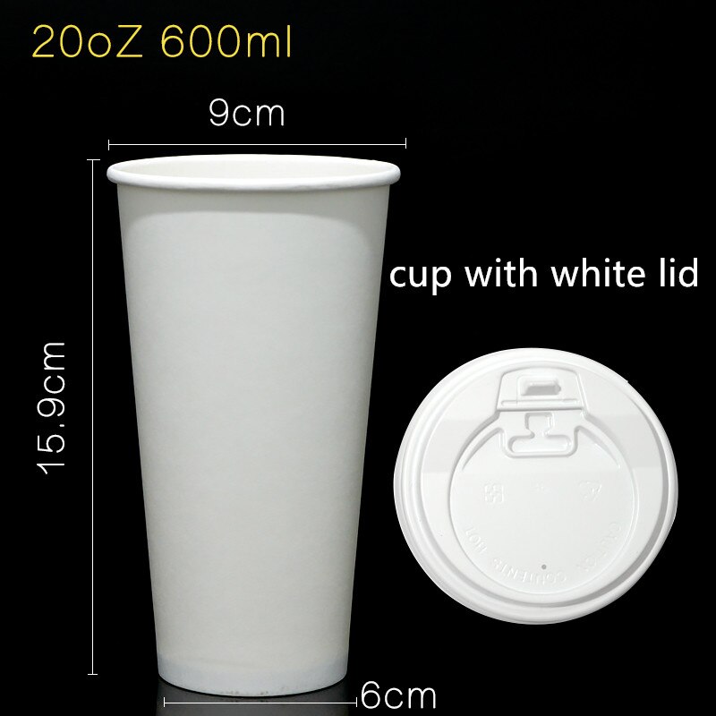 50pcs 20oz 600ml disposable paper cup coffee milk tea drink takeaway cup birthday wedding party favors cups: cup wtih lid