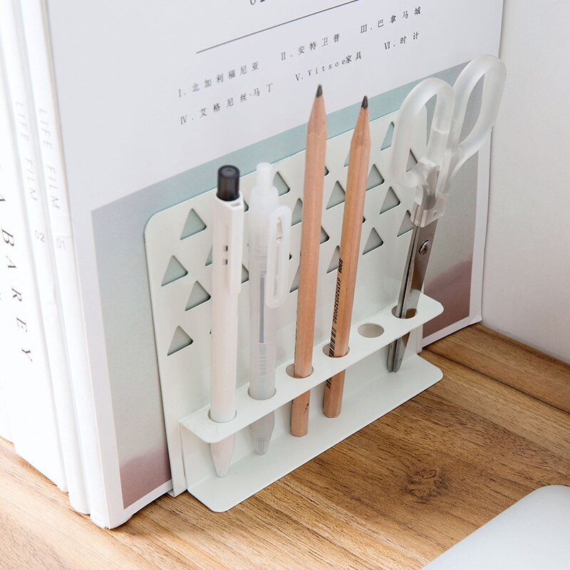 Iron Bookcase With Pen Holder Desktop Storage Bookshelf Hook Lean White Black Color For Work And Study