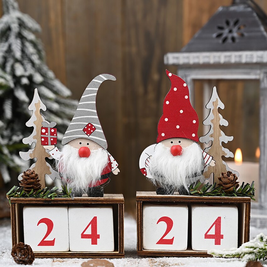 Kerst houten adventskalender blokken kerstman dennenappel decoratieve houten kalender aftel ornamenten voor thuis