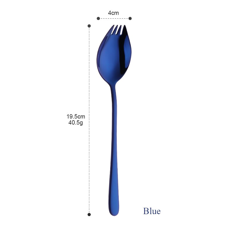 1PCS 3 EM Sporks 1 Design Criativo Ferramentas de Cozinha Utensílios de mesa de Aço Inoxidável Garfo de Sobremesa Colher Utensílios de Frutas Salada de Macarrão: Blue-1PCS