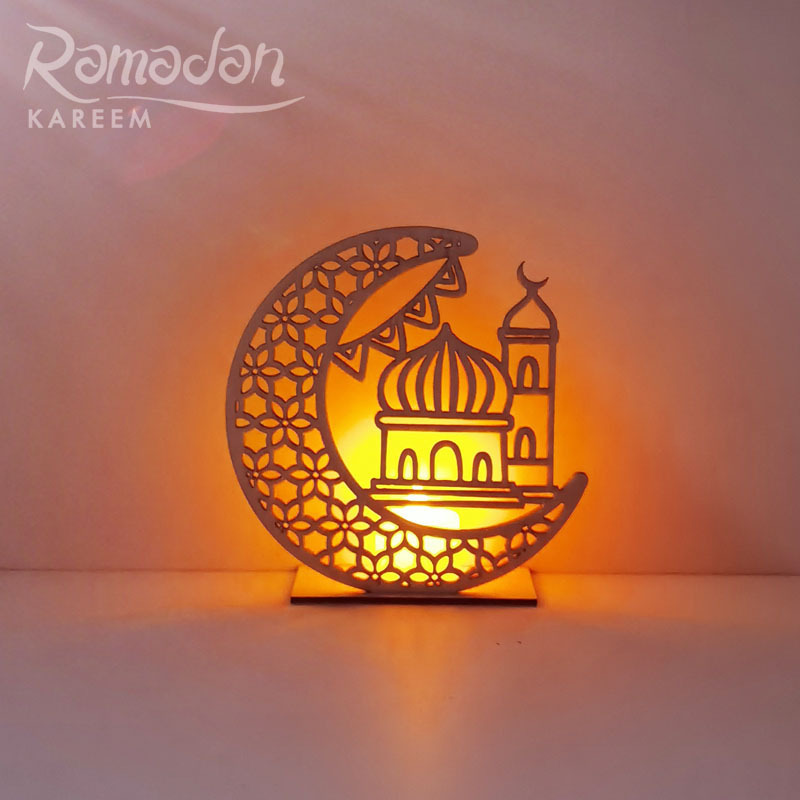 LED Wooden Eid Mubarak Plaque Moon Star Ramadan Ornament Muslim Decor Ramadan Eid Moon Star Wooden Pendant Islam: 04