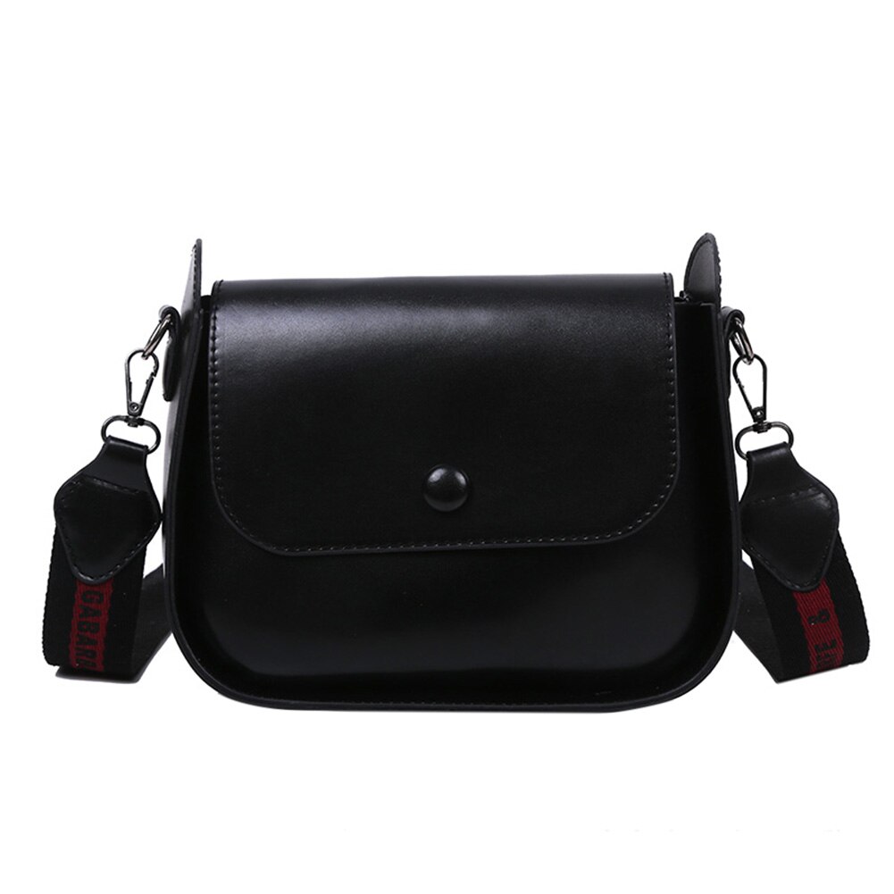 Frauen fest Farbe Schulter Tasche lässig weit Bote Handtaschen weiblich retro klein PU Leder Crossbody Taschen: Schwarz