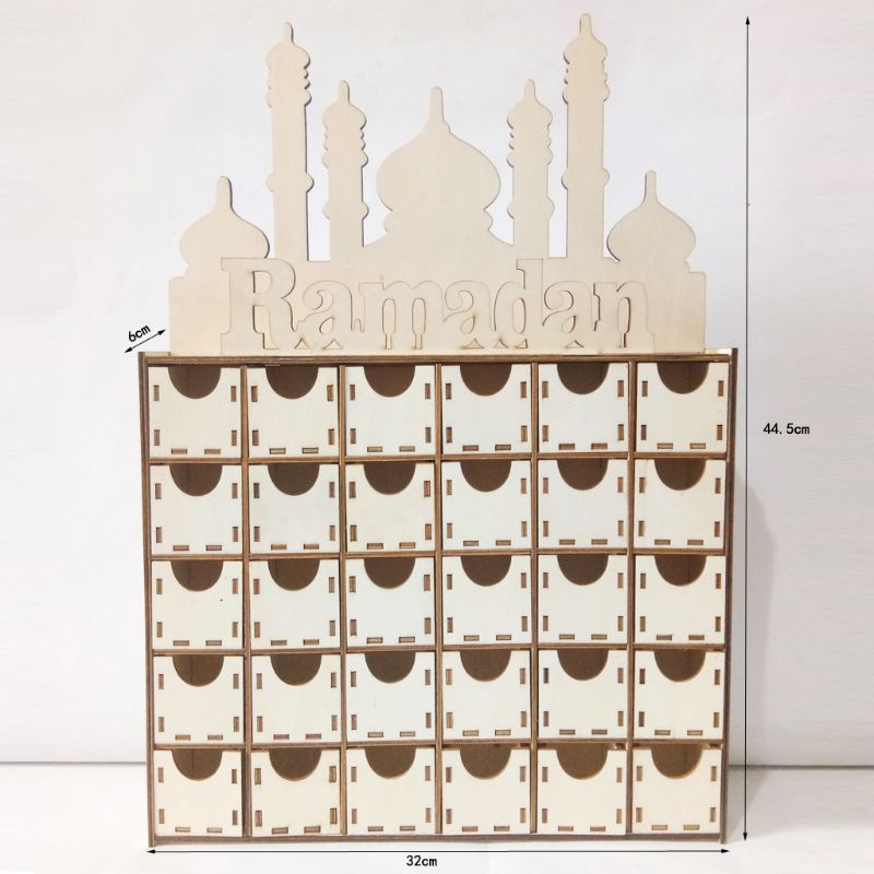 Wood Eid Mubarak Ramadan Advent Calendar Countdown Drawer Muslim Islamic Castle
