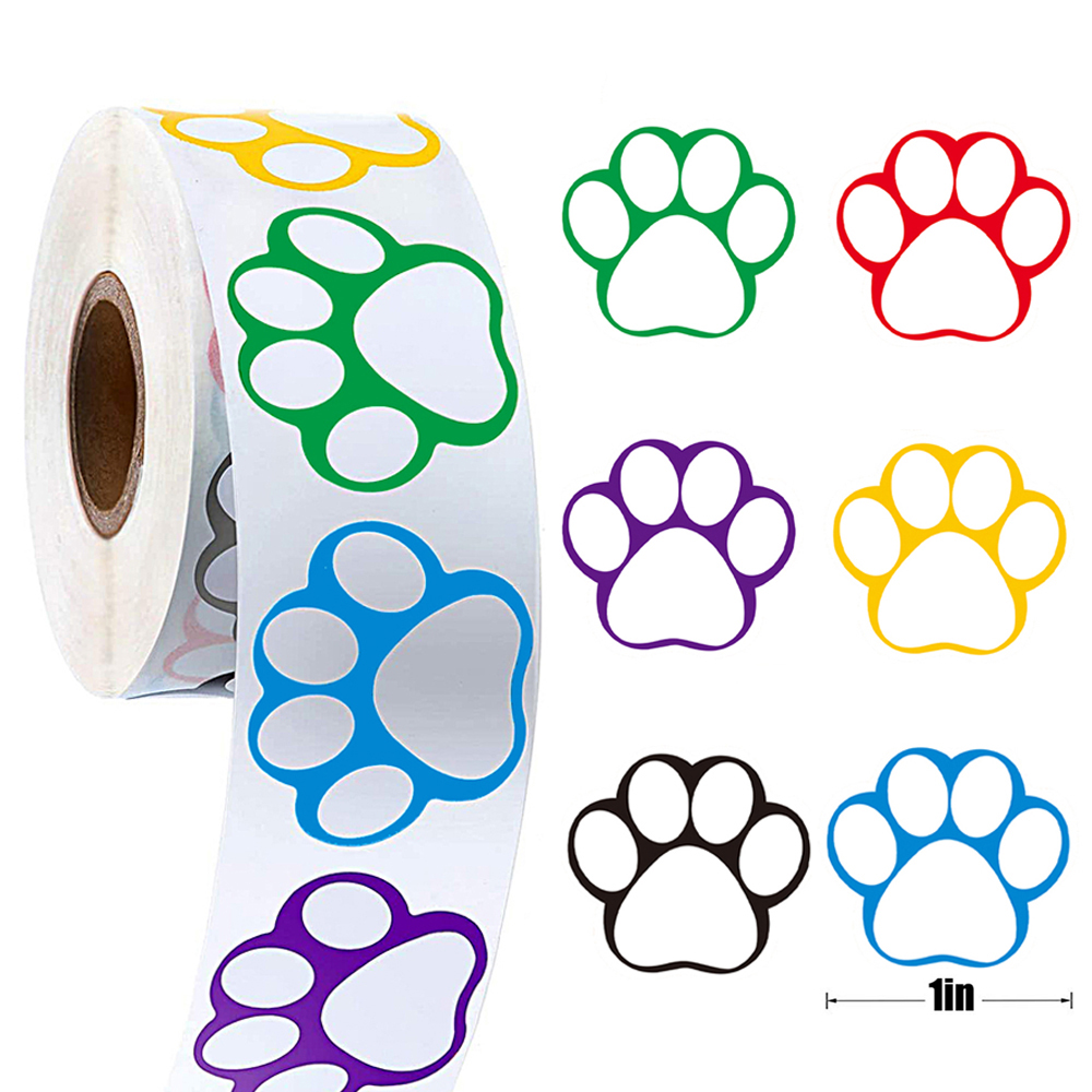 500Pcs 1Inch Paw Print Stickers Roll Colorful Dog ... – Vicedeal