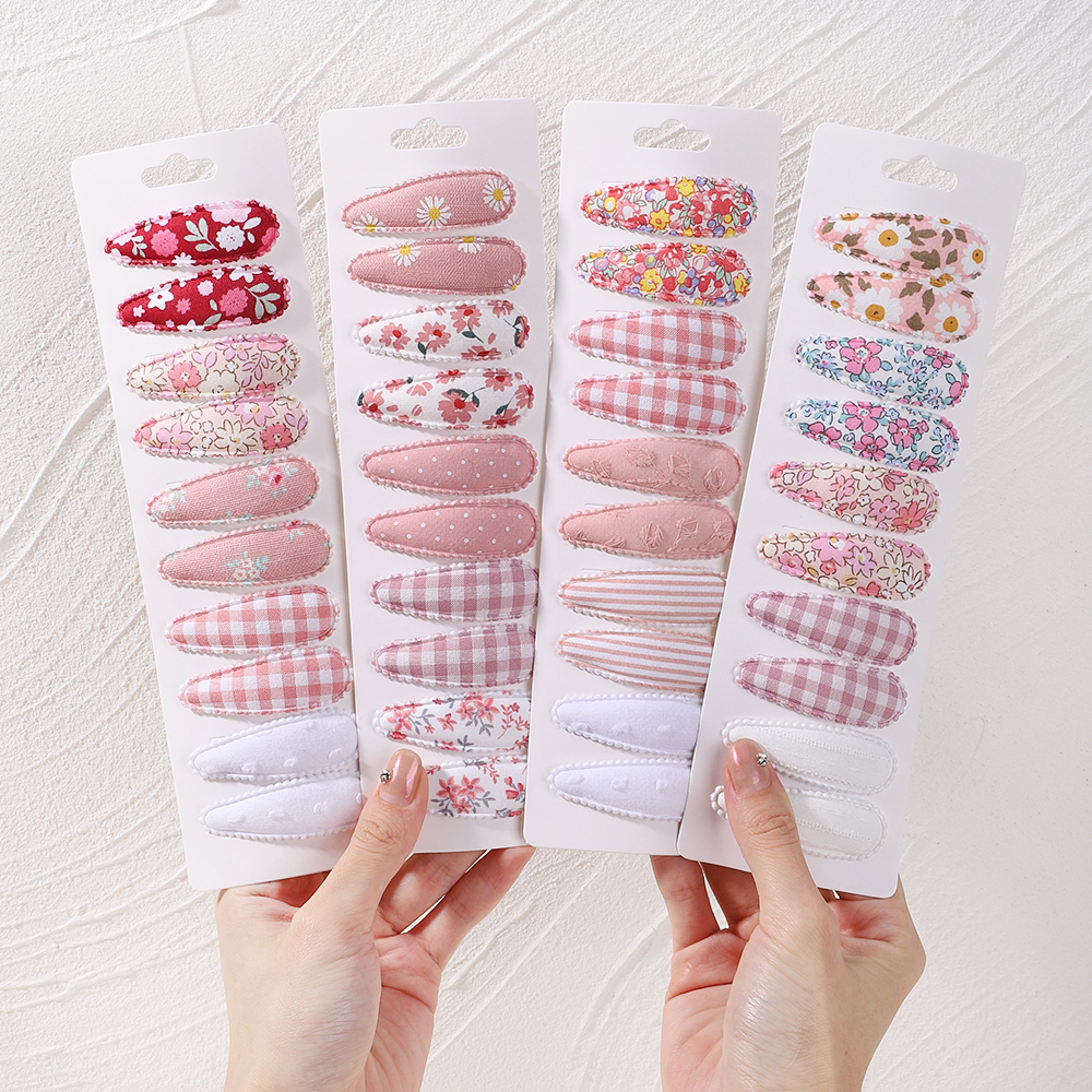 10 Uds. Horquilla para bebé, conjunto de pinzas para el cabello de aleación de algodón con estampado fresco, horquillas BB a cuadros de tela, accesorios para el cabello para niños