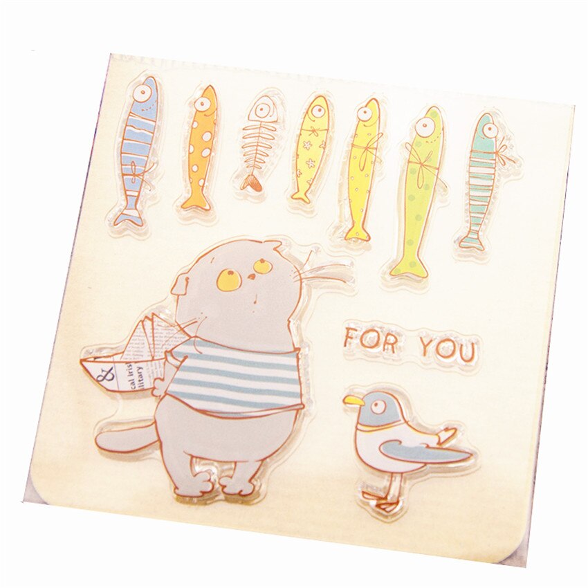 10x10cm poisson et chat Transparent clair timbres Silicone joints rouleau timbre bricolage scrapbooking album photo/carterie noël