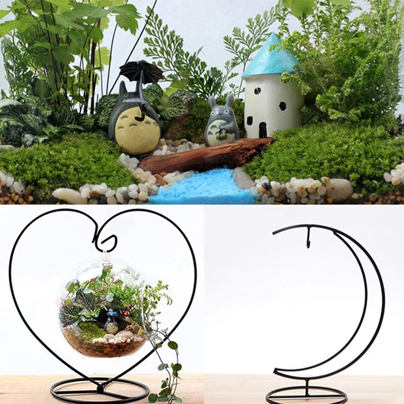 Heart/Moon Shaped Iron Hanging Holder Plant Glass Vase Stand Micro Landscape Decoration Bottle Holder