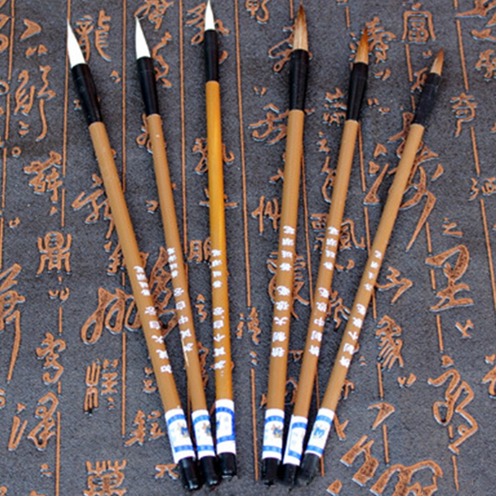 6pcs/set Study Student Stationery Home School Tools Easy Grip Art Calligraphy Painting Writing Brush Accessory Bamboo Drawing