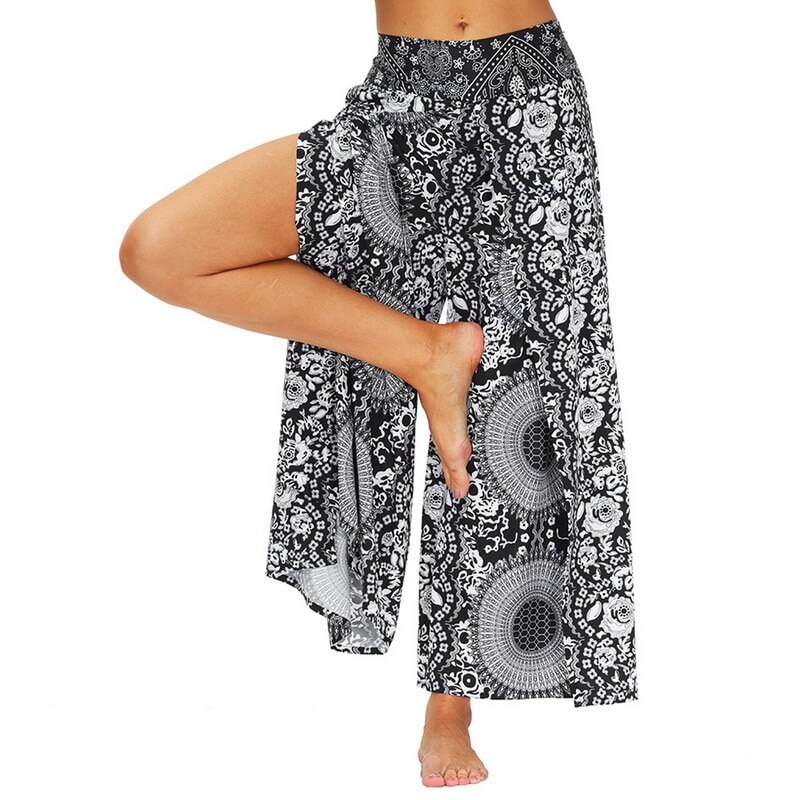 Womens Palazzo Casual Yoga Broek, Slit Brede Been Broek Casual Beach Boho Vintage Hippie Bohemian Pilatus