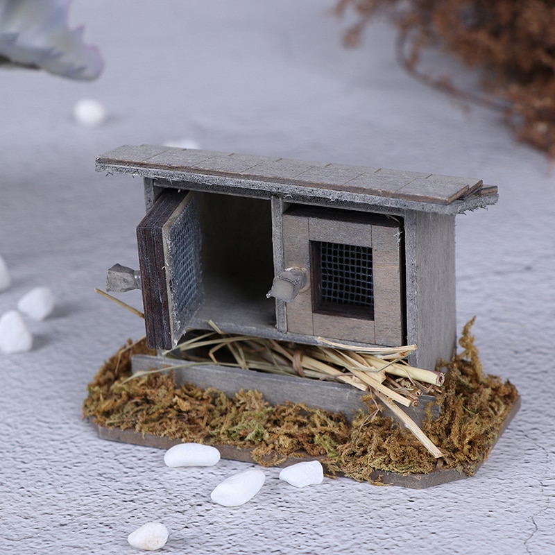 1/12 Miniaturen Poppenhuis Houten Simulatie Kippenhok Nest Set Tuin Yard Decoratie