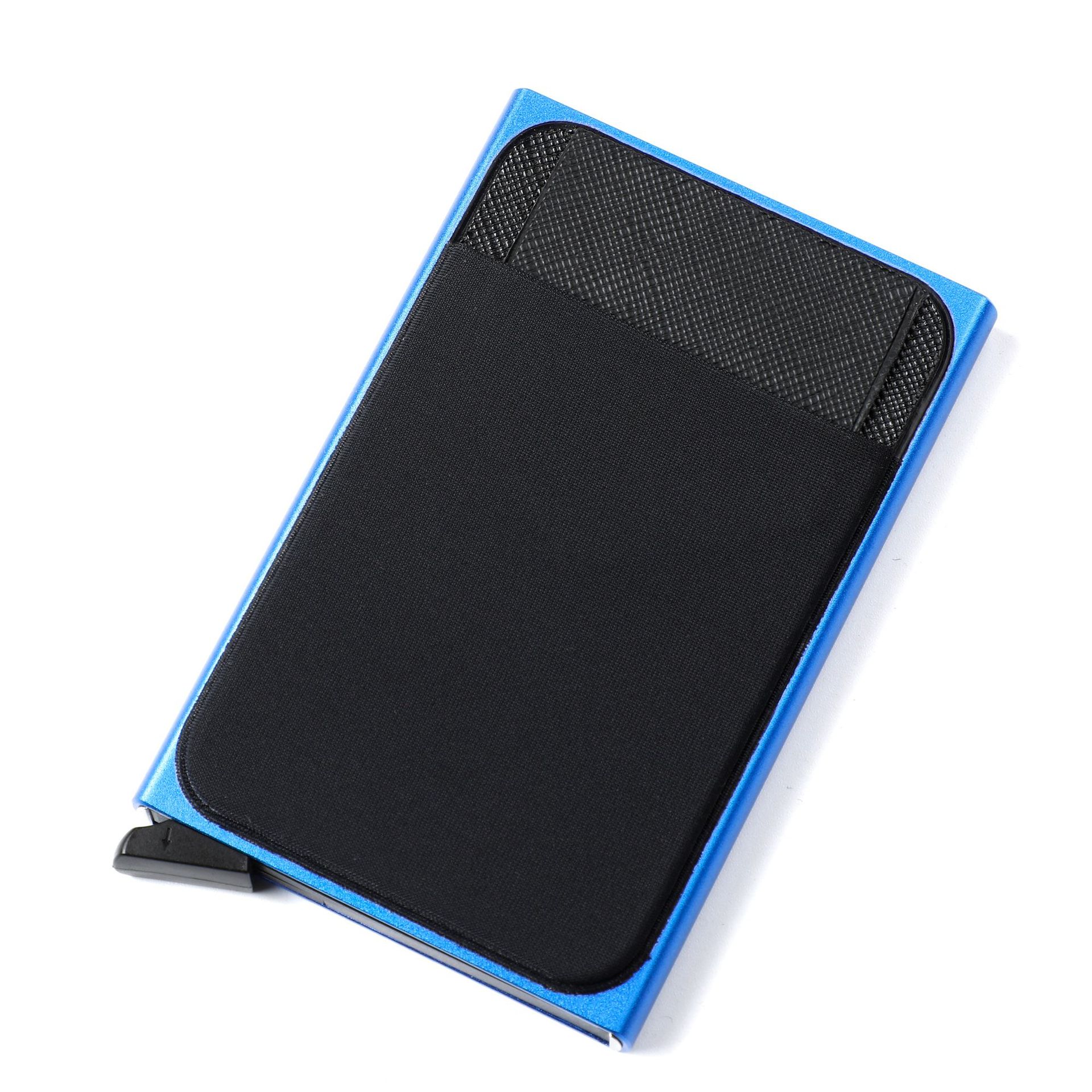 Automatische Pop Up Bankkaart Geval Creditcard Portemonnee Met Elasticiteit Terug Pouch Id Credit Kaarthouder Rfid Mini Slim portemonnee: Blauw