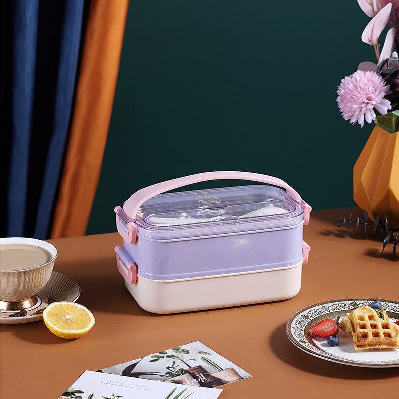 Roestvrij Staal Lunchbox Student Magnetron Kinderen Bento Box Voedsel Opslag Met Onafhankelijke Doos Container Opslag Ontbijt Doos: purple / 304 stainless steel