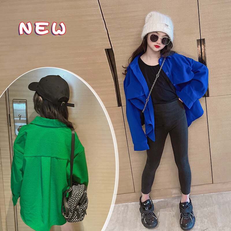 Camicetta per ragazze 2022 nuovi Cardigan Casual per bambini top abiti a maniche lunghe verdi per adolescenti 10 12 anni camicie per bambini cappotto per ragazza