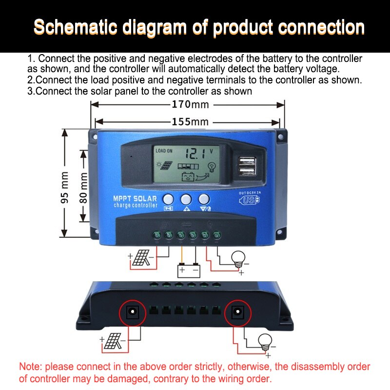 100A/60A/50A/40A/30A 12V 24V Auto Solar Charge Controller MPPT Controllers LCD Dual USB 50V Output Solar Panel PV Regulator