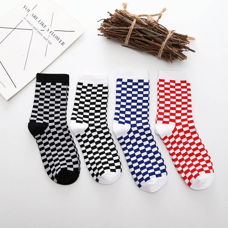 1 Pair Funky kawaii Trend Women Checkerboard Socks Geometric Checkered Socks Men Hip Hop Cotton Unisex Streetwear Novelty Socks