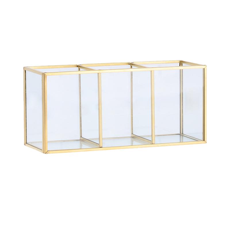 1 stk guld glas smykke plade kommode skrivebord organizer kosmetik opbevaringsboks: Tre gitter