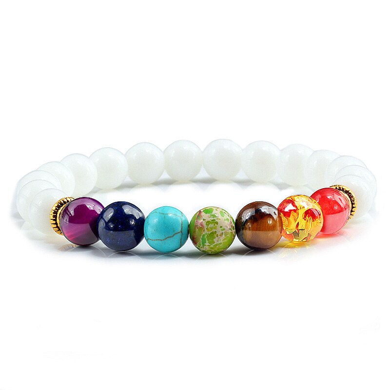 Mannen Vrouwen 7 Chakra Kralen Armbanden Armbanden Healing Tijgeroog Steen Chakra Gebed Charme Boeddha Armband Verstelbare Sieraden: Bruingeel