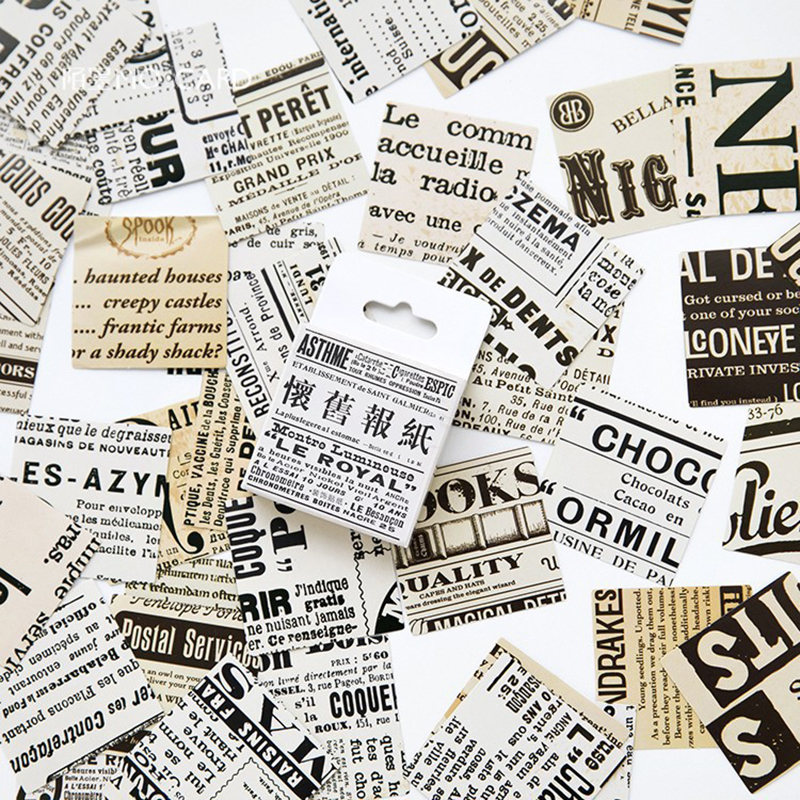 46pcs/set Vintage Newspaper Stickers Adhesive Label Stickers Diary Scrapbooking Stick Stickers