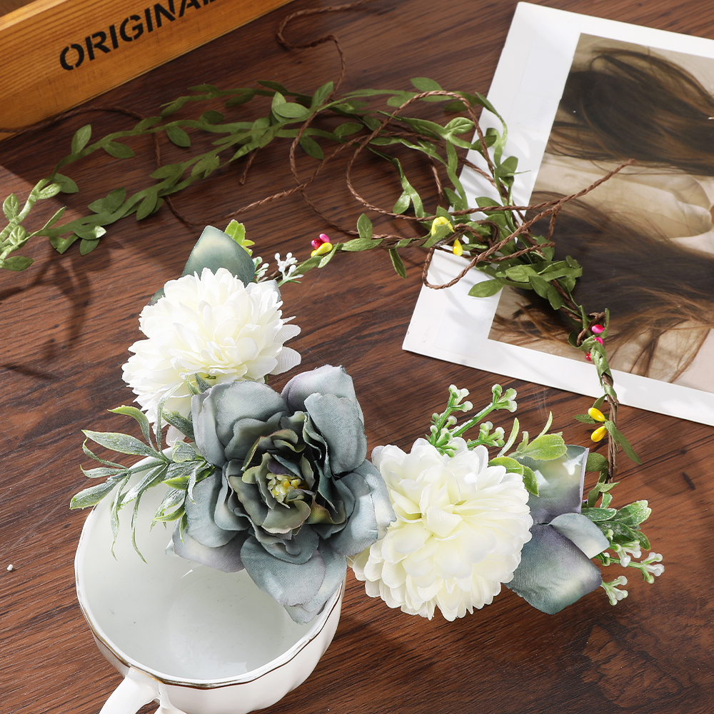 Haimeikang-Diadema de corona de flores para mujer, guirnalda de flores de melocotón, bandas para el cabello nupciales de boda, bandas florales para mujer, hoja de vid para: Verde