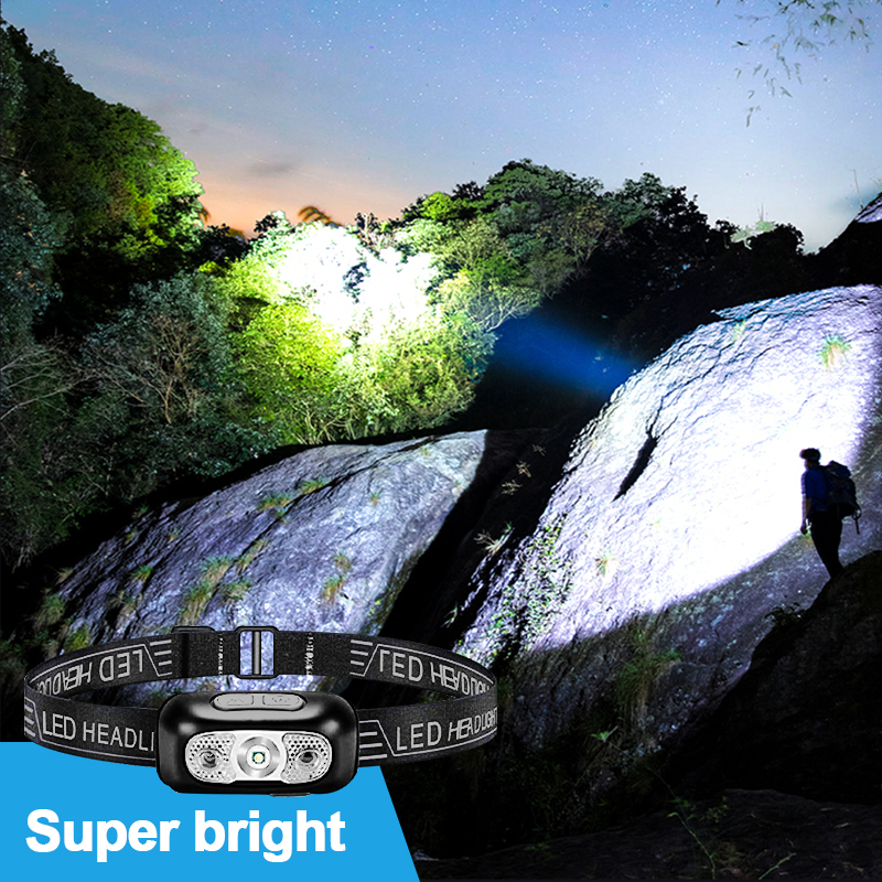 Rechargeable COB LED Headlamp Strong Light Waterproof Induction Headlamp Rechargeable Camping Search Light Head Flashlight