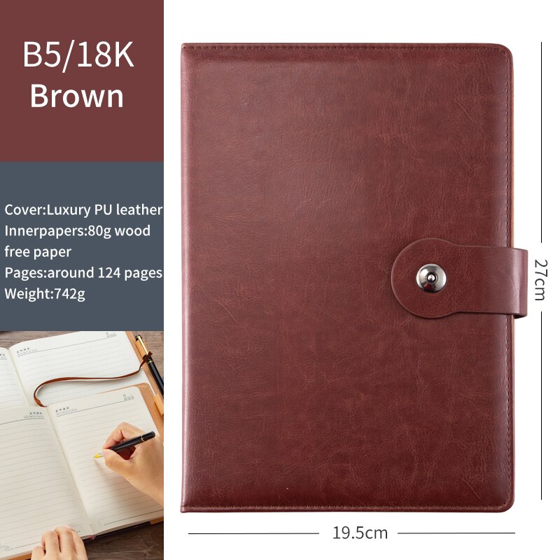 A5 Hardcover Business Brown Ring Binder Journal Magnetic Closure Blue B5 Notebooks Top Grade Lined Leather Planner: B5 Brown
