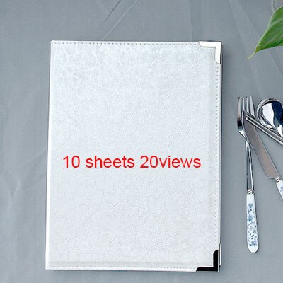 Tung holdbar  a4 6/8 ark pu læderbetræk menuholder til restaurant med 12 sider plast pvc lommer, menubog hvid rød: 10 ark