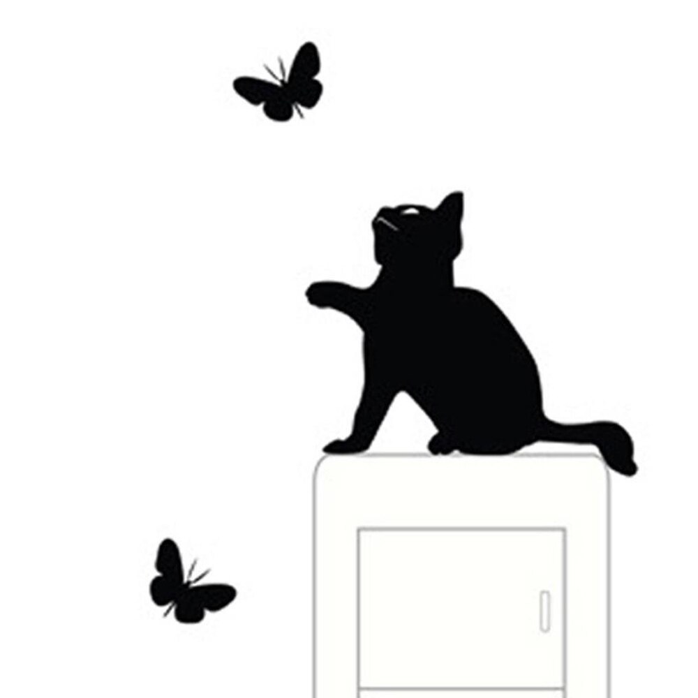 Wall Sticker Black Cat Switch Stickers Removable Wall Decal Mural Cute Cat Butterfly Socket Paste DIY Funny Kids Room Home Decor